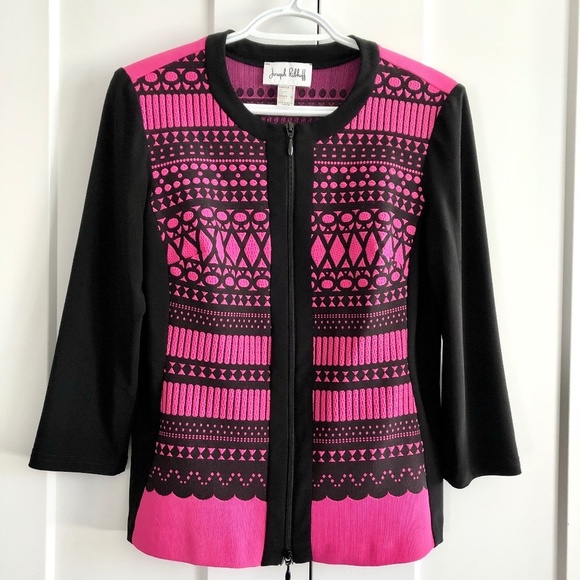 JOSEPH RIBKOFF, Black, Pink, Print, Full Zip, Jacket, Size 12, Nice Condition - Picture 2 of 12